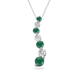 0.02 Cts Diamond & 0.74 Cts Natural Emerald Journey Pendant in 14K White Gold
