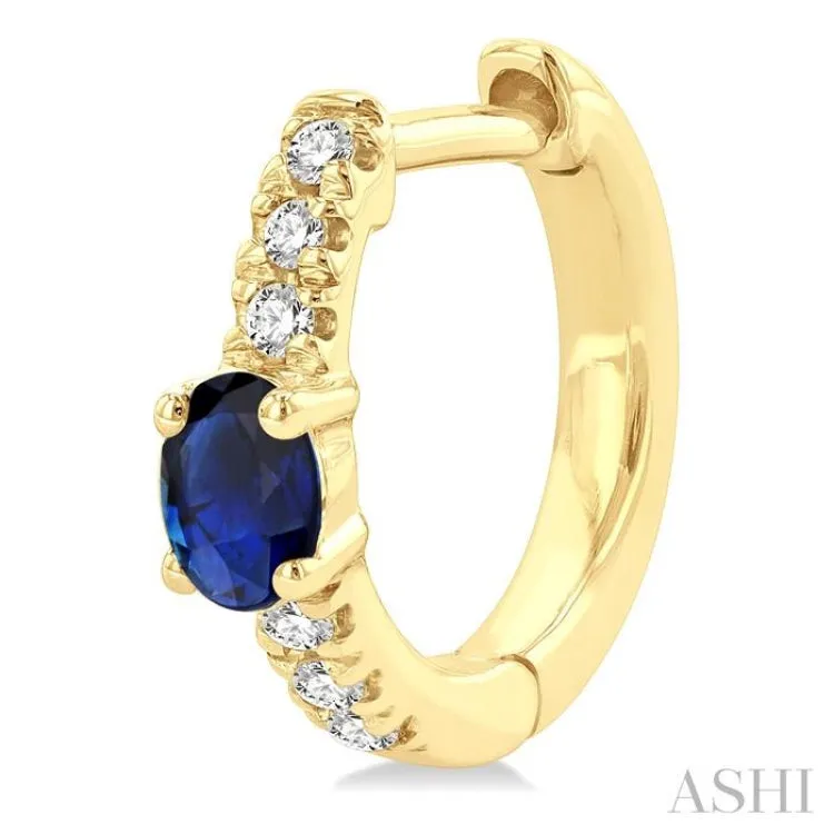 1/10 ctw Petite 4X3MM Oval Cut Sapphire and Round Cut Diamond Fashion Huggies in 10K Yellow Gold