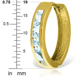 14K Solid Yellow Gold Hoop Huggie Earrings w/ Aquamarines