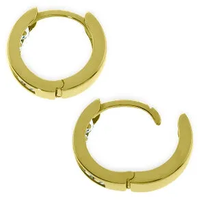 14K Solid Yellow Gold Hoop Huggie Earrings w/ Aquamarines
