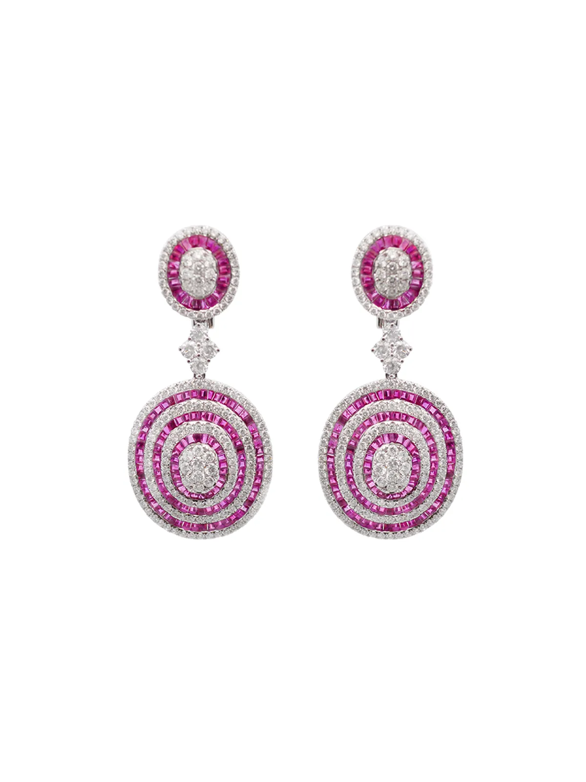 15.54ct Diamond Ruby 18K Gold Dangle Drop Earrings