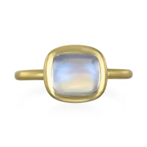 18 Karat Gold Cushion Cut Moonstone Bezel Ring