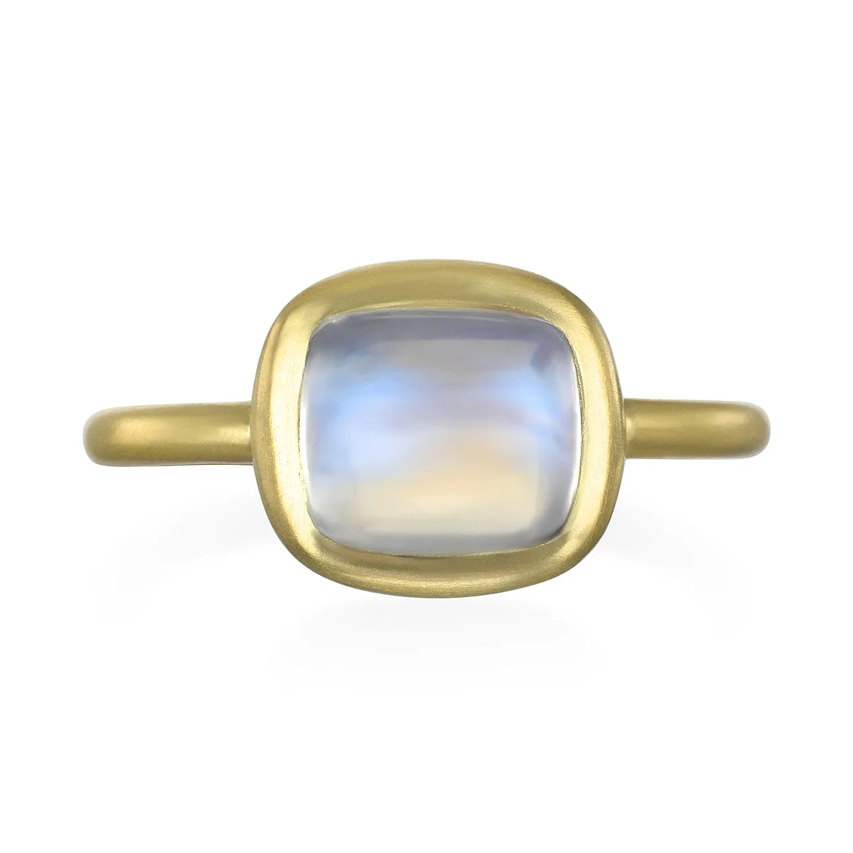 18 Karat Gold Cushion Cut Moonstone Bezel Ring