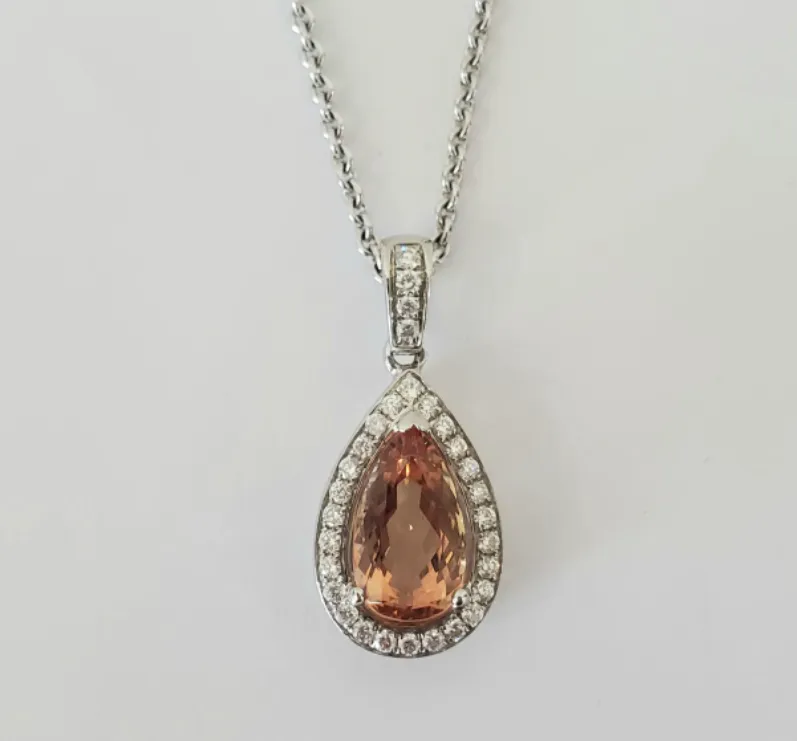 18kt White Gold Imperial Topaz and Diamond Pendant