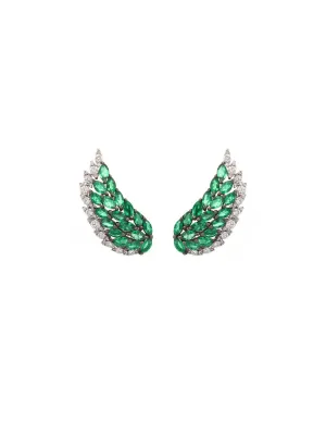 2.60ct Diamond Emerald 18K Gold Wing Climber Earrings
