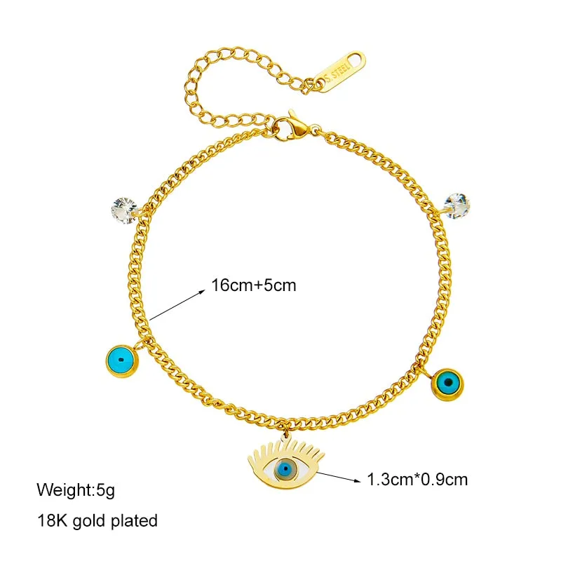 316L Stainless Steel Blue Eyes Zircon Charm Bracelet for Women
