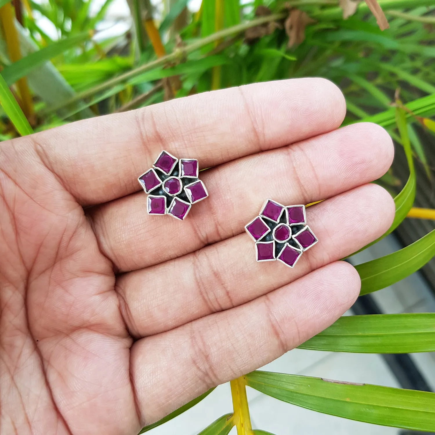 925 Silver Ruby Red Star Studs