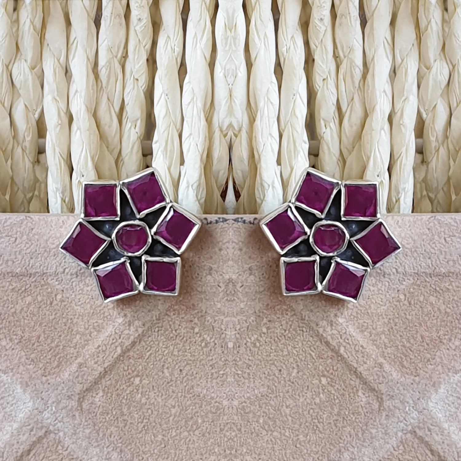 925 Silver Ruby Red Star Studs