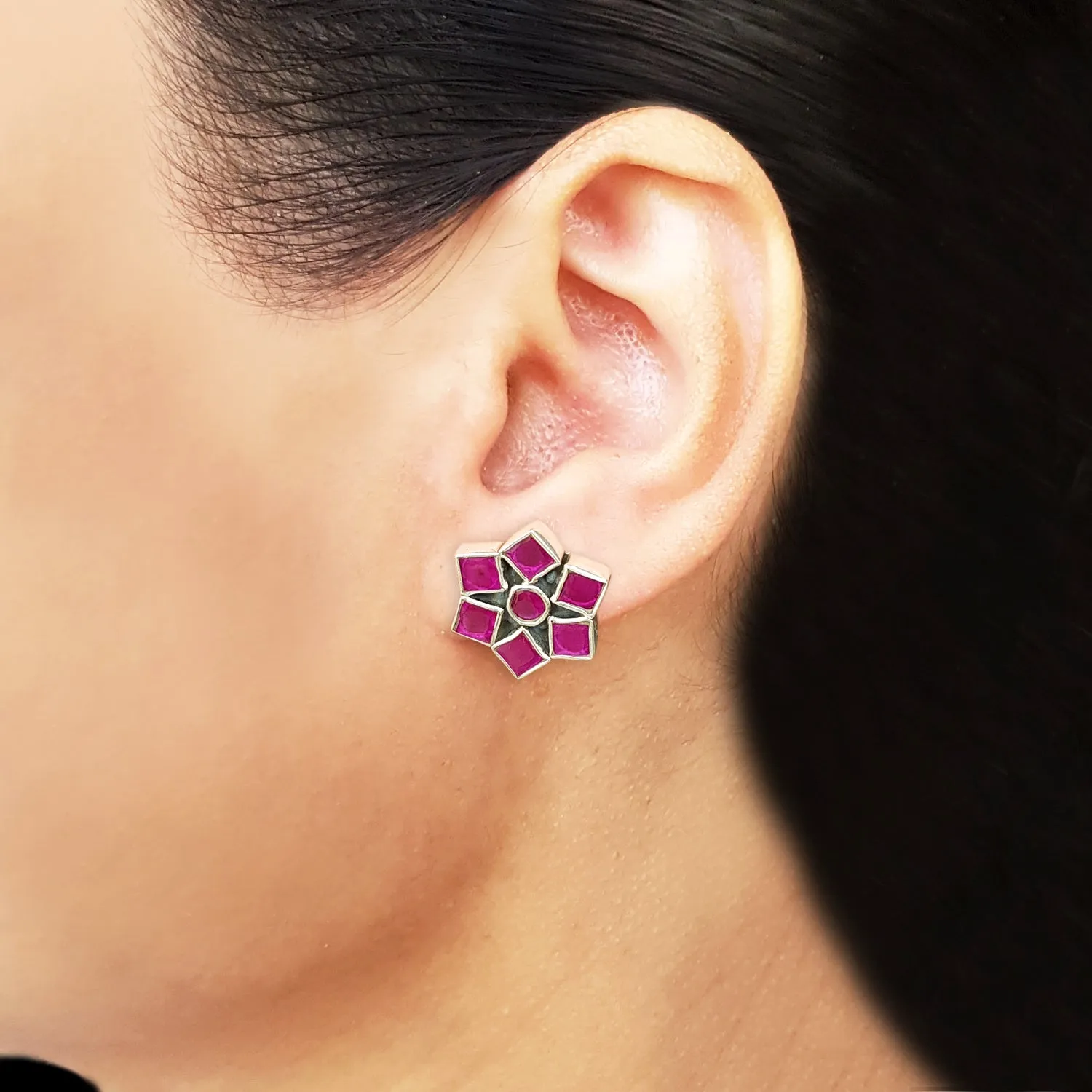 925 Silver Ruby Red Star Studs