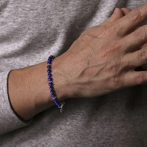 925 Sterling Silver and 6mm Lapis Beaded Bracelet