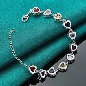 925 Sterling Silver Heart inlaid With Multi-Colour AAA Zircon Bracelet