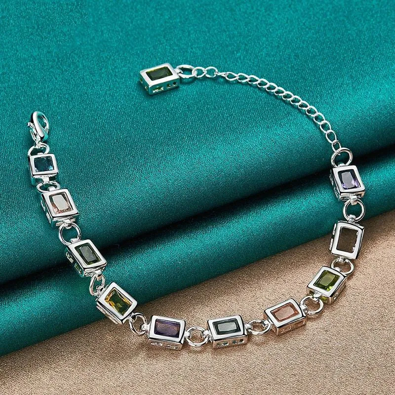 .925 Sterling Silver Square Inlaid Zircon Bracelet