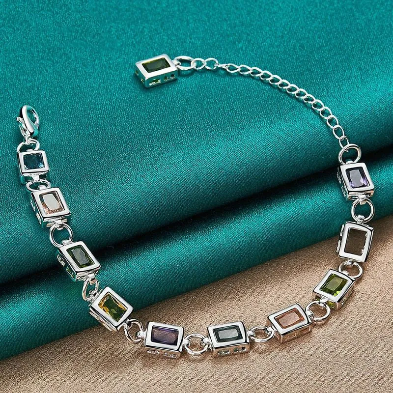 .925 Sterling Silver Square Inlaid Zircon Bracelet
