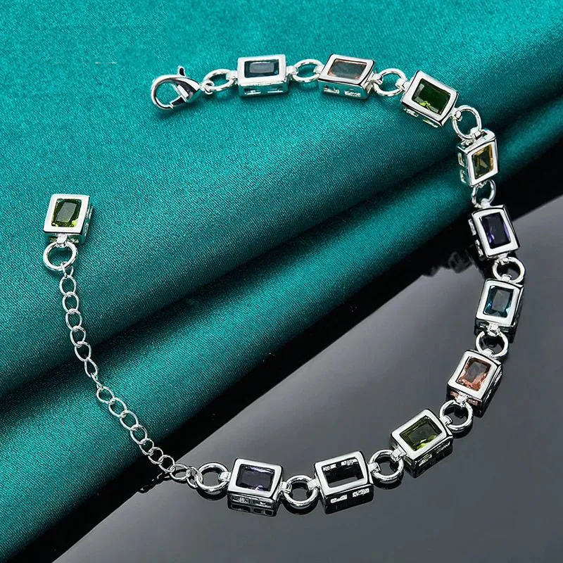 .925 Sterling Silver Square Inlaid Zircon Bracelet