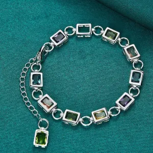 .925 Sterling Silver Square Inlaid Zircon Bracelet