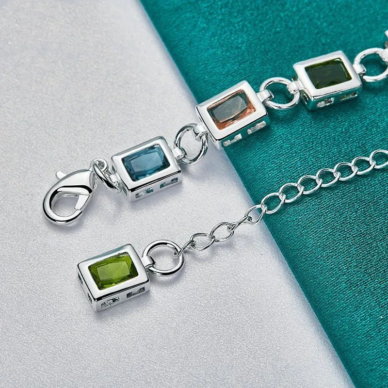 .925 Sterling Silver Square Inlaid Zircon Bracelet