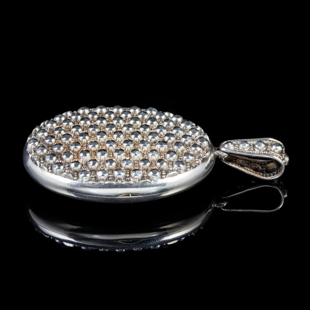 Antique Victorian Hand Cut Silver Studded Locket Silver Circa 1900
