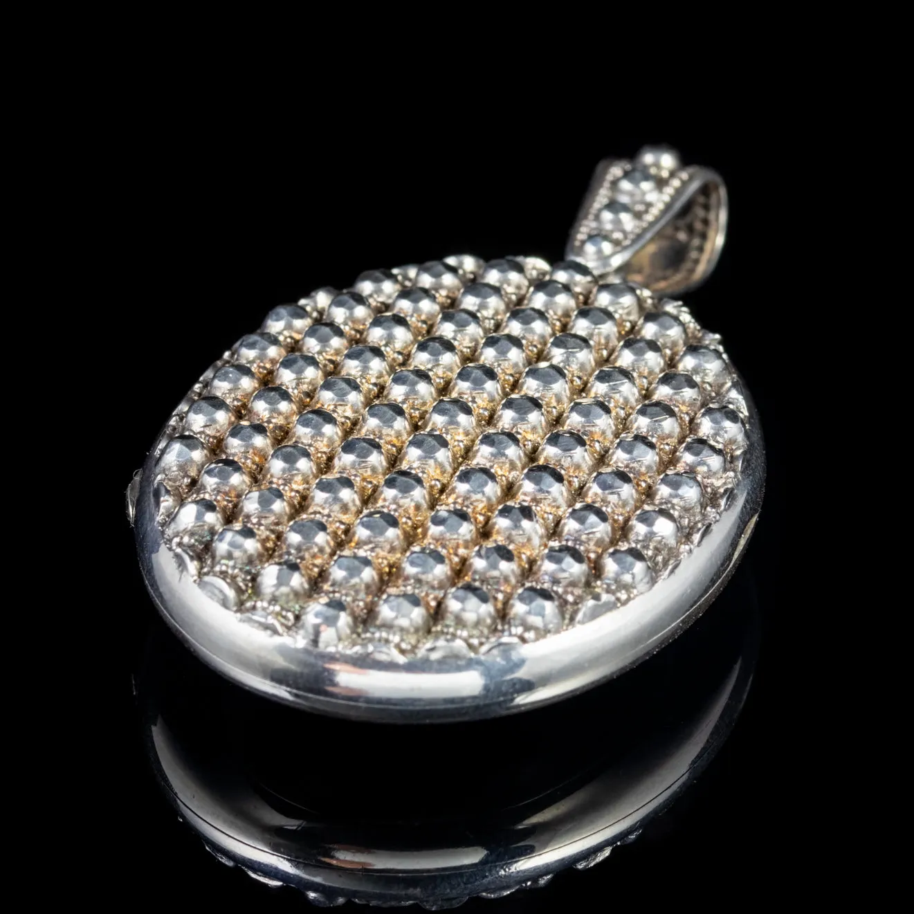 Antique Victorian Hand Cut Silver Studded Locket Silver Circa 1900