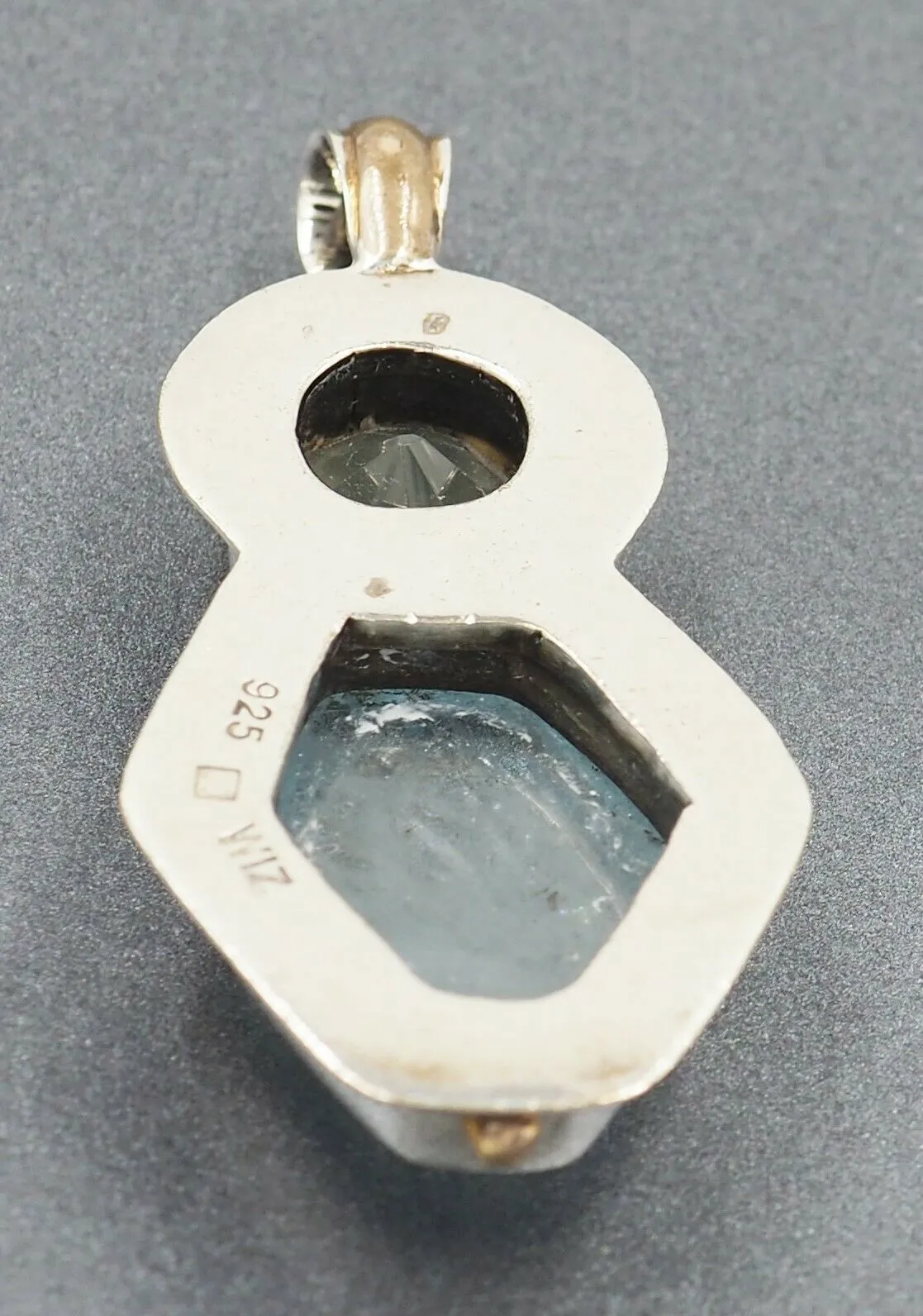 Aquamarine & Glass 925 Sterling Silver Pendant