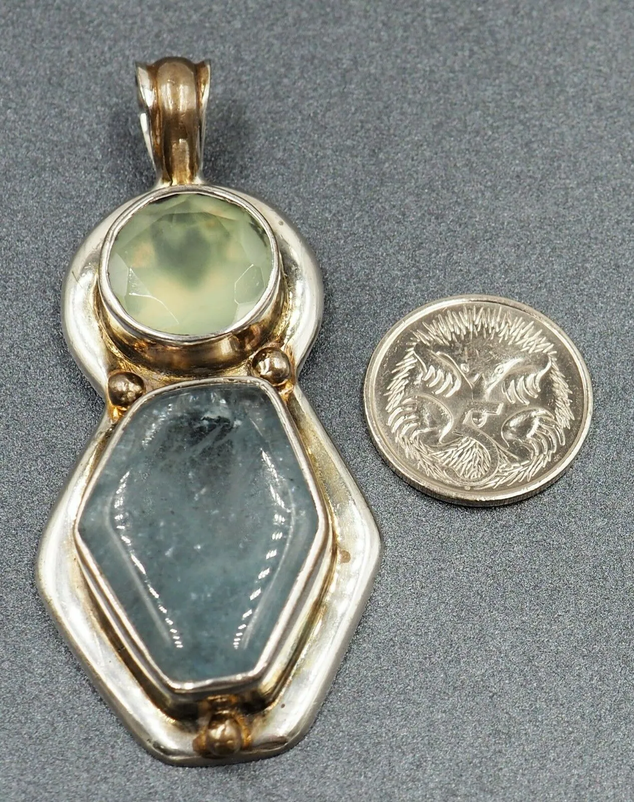 Aquamarine & Glass 925 Sterling Silver Pendant
