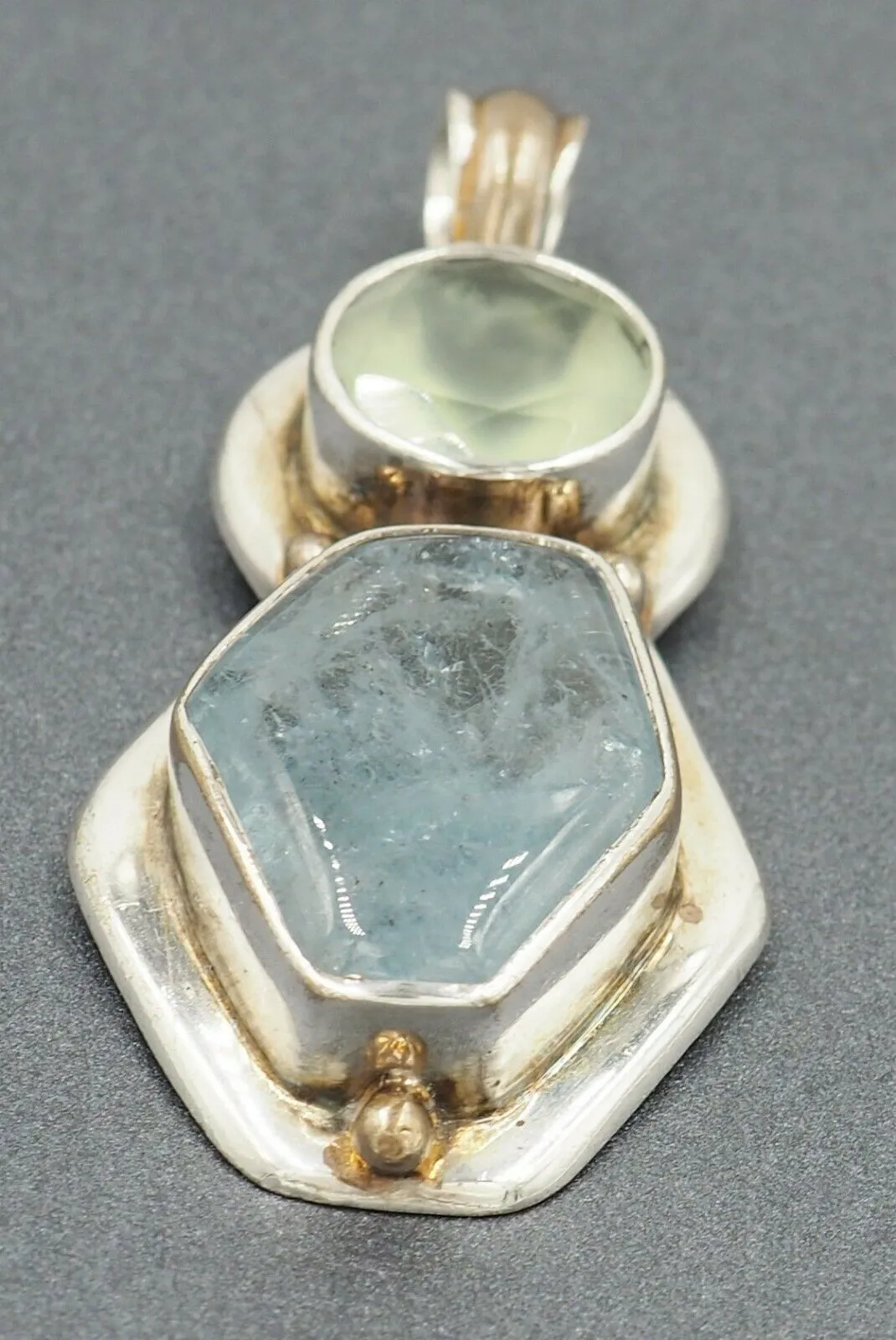 Aquamarine & Glass 925 Sterling Silver Pendant