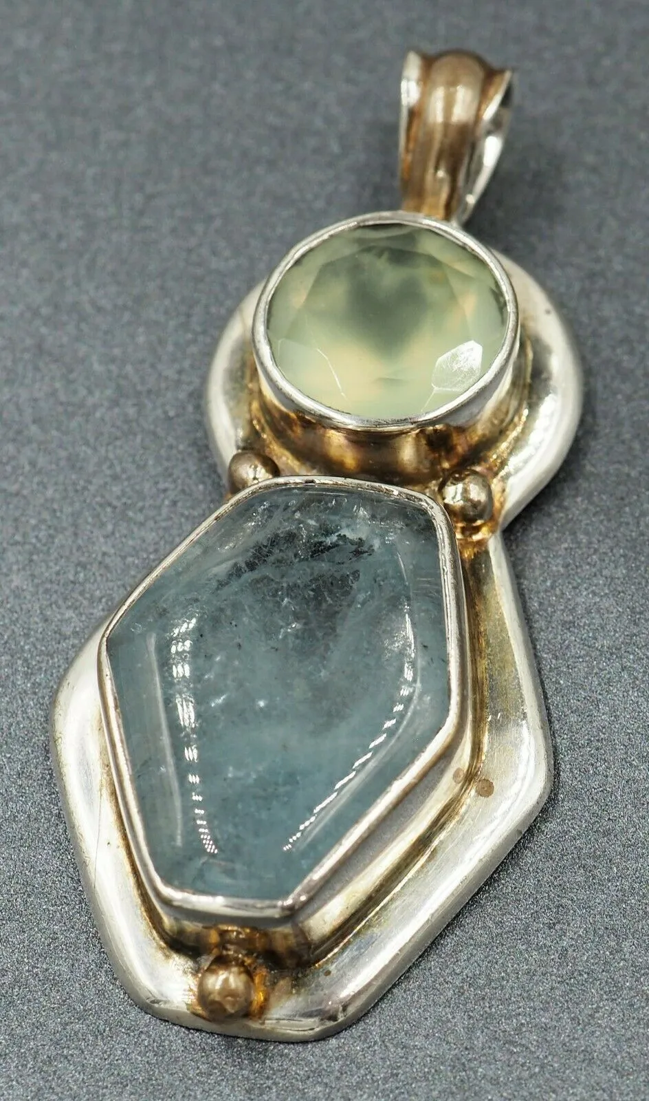 Aquamarine & Glass 925 Sterling Silver Pendant