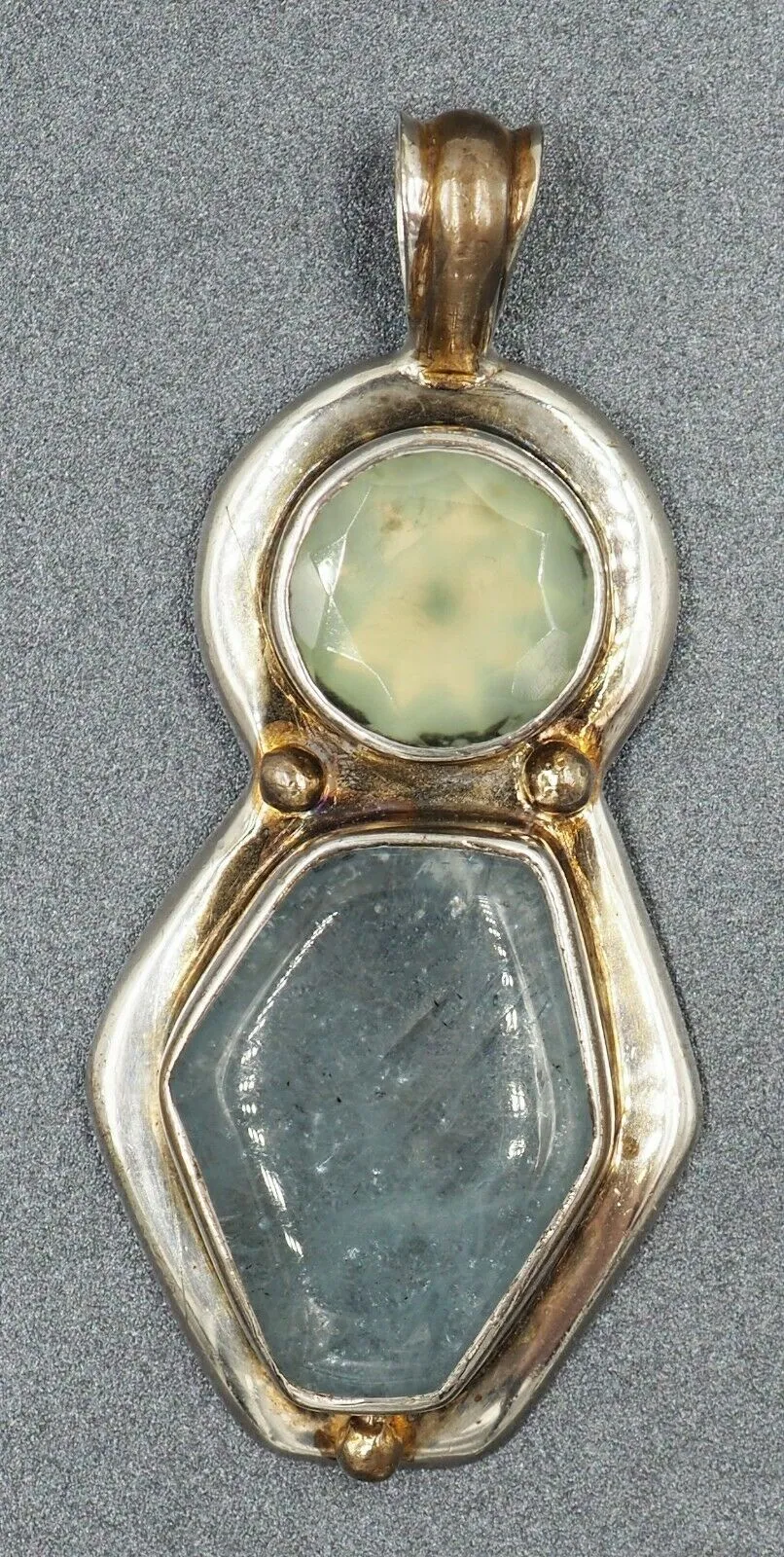 Aquamarine & Glass 925 Sterling Silver Pendant
