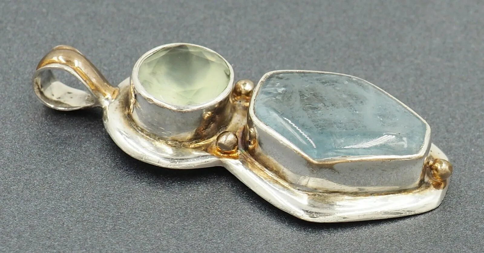 Aquamarine & Glass 925 Sterling Silver Pendant