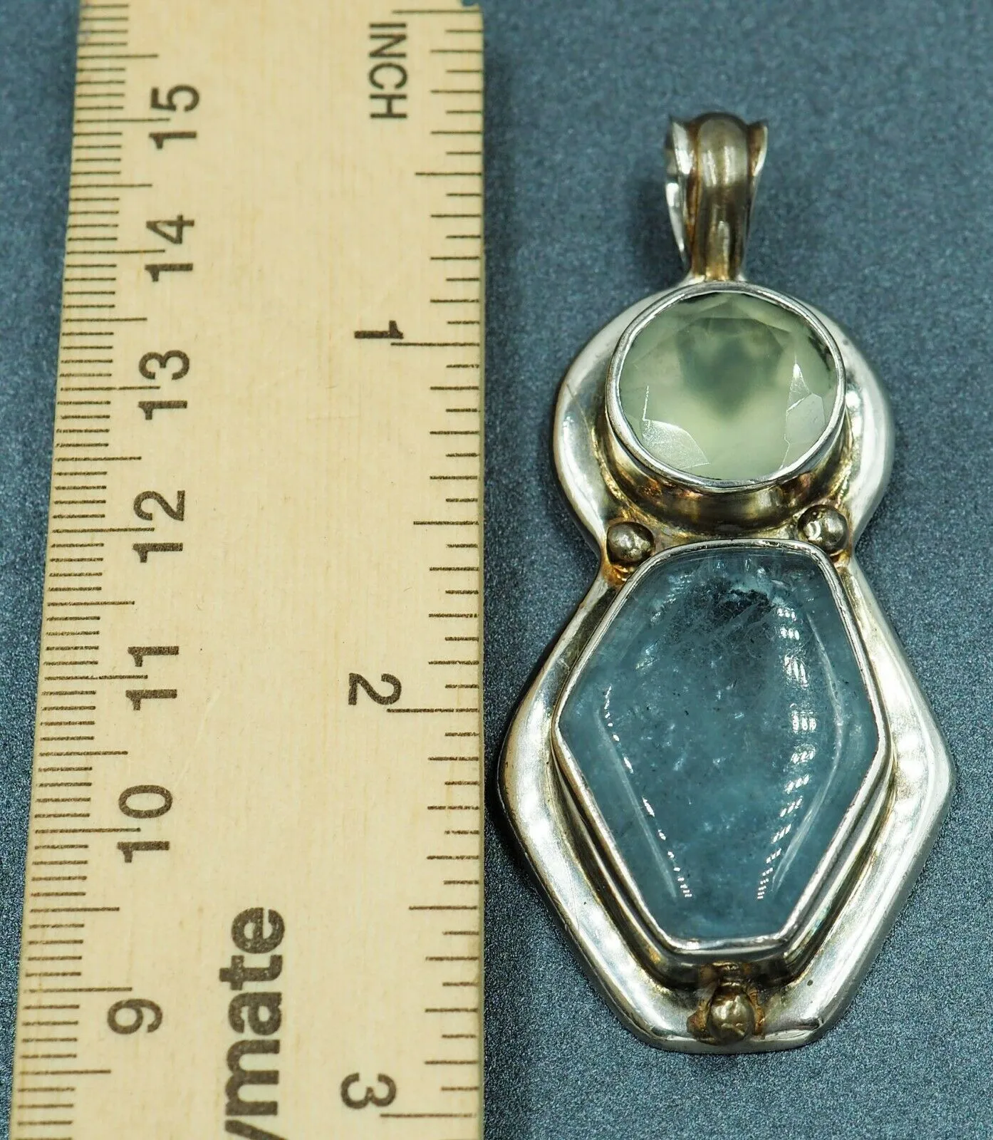 Aquamarine & Glass 925 Sterling Silver Pendant