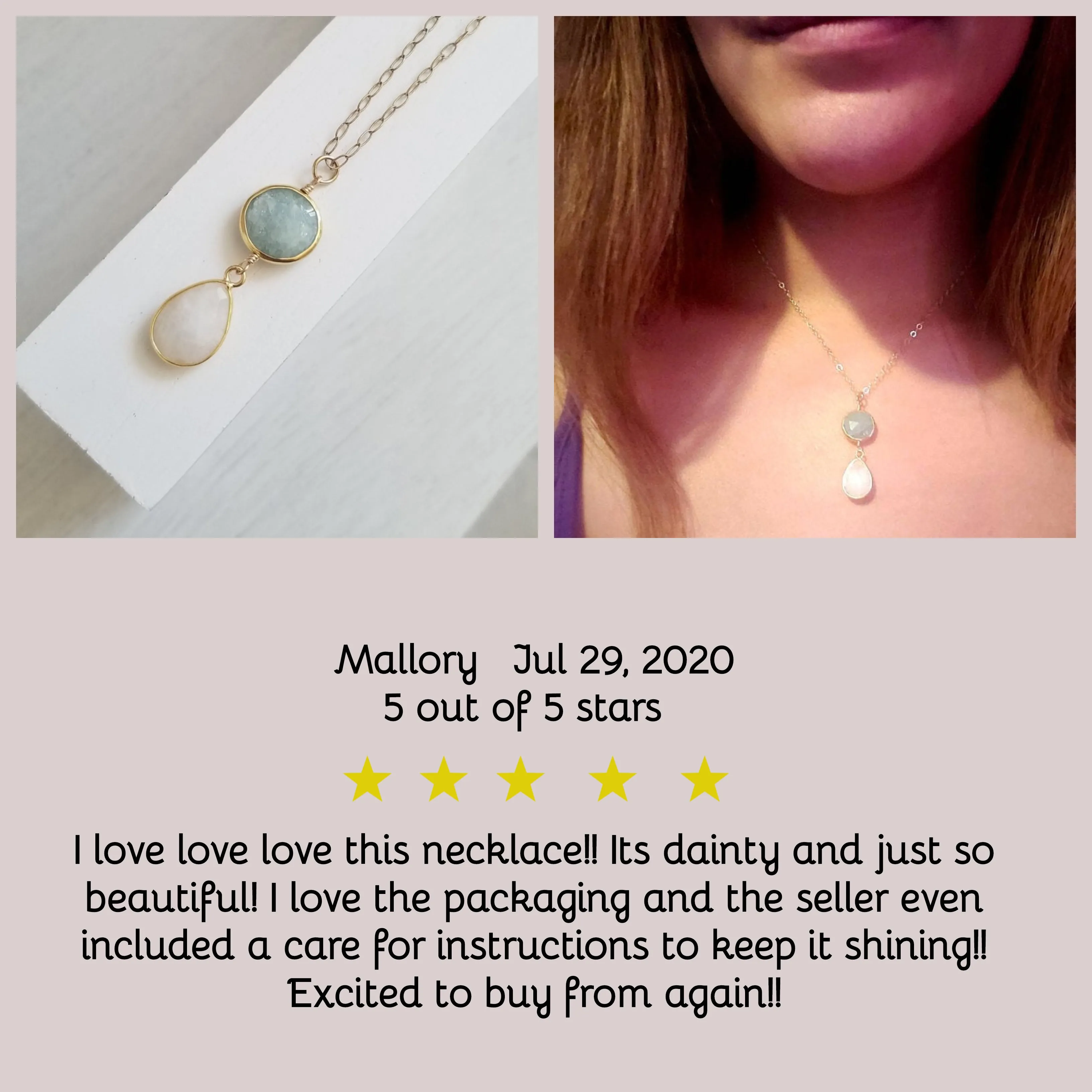 Aquamarine and Moonstone Pendant Necklace, Gold Filled Chain Necklace