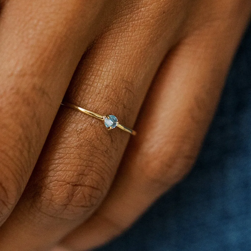 Aquamarine Crystal Point Solitaire Ring