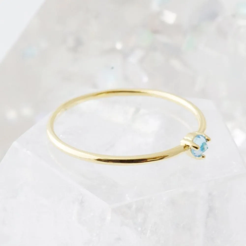 Aquamarine Crystal Point Solitaire Ring