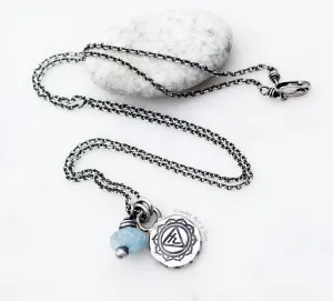 Aquamarine Gemstone Necklace Yoga Jewelry Chakra Vishuddha Throat Truth Sterling Silver Yogi Charm Necklace