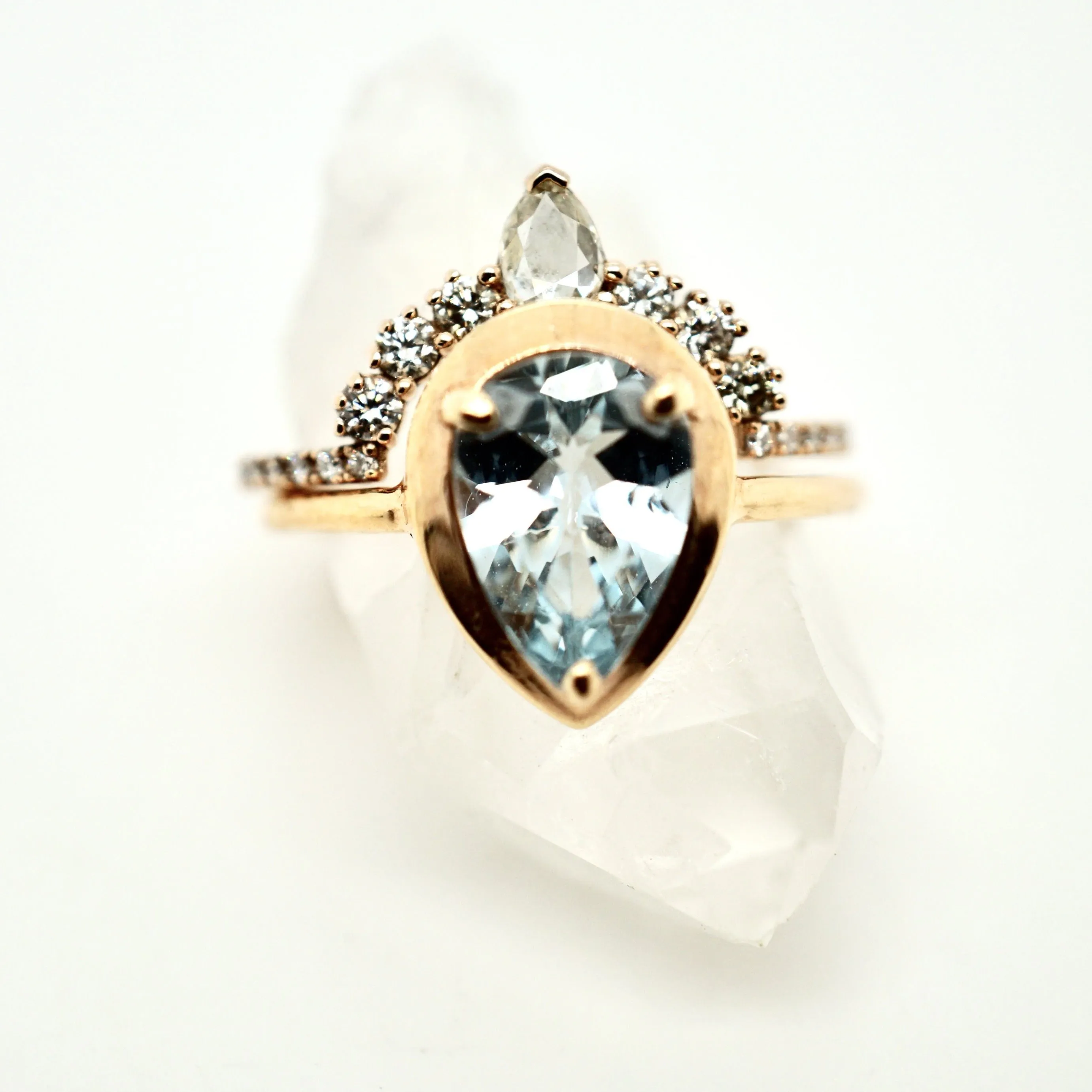 Aquamarine Ring Rose Gold - Tear Drop Aquamarine Ring - Pear Aqua Ring