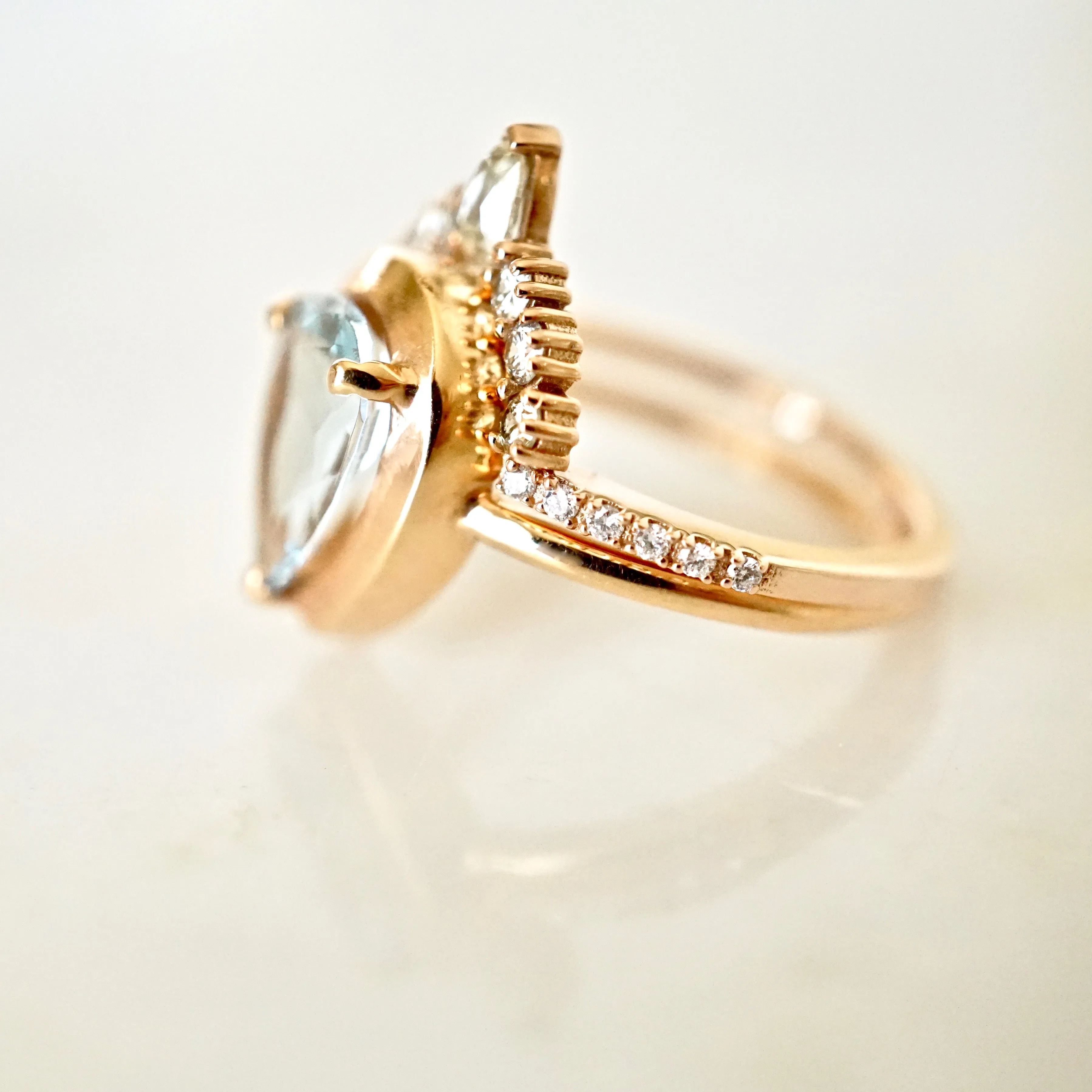 Aquamarine Ring Rose Gold - Tear Drop Aquamarine Ring - Pear Aqua Ring