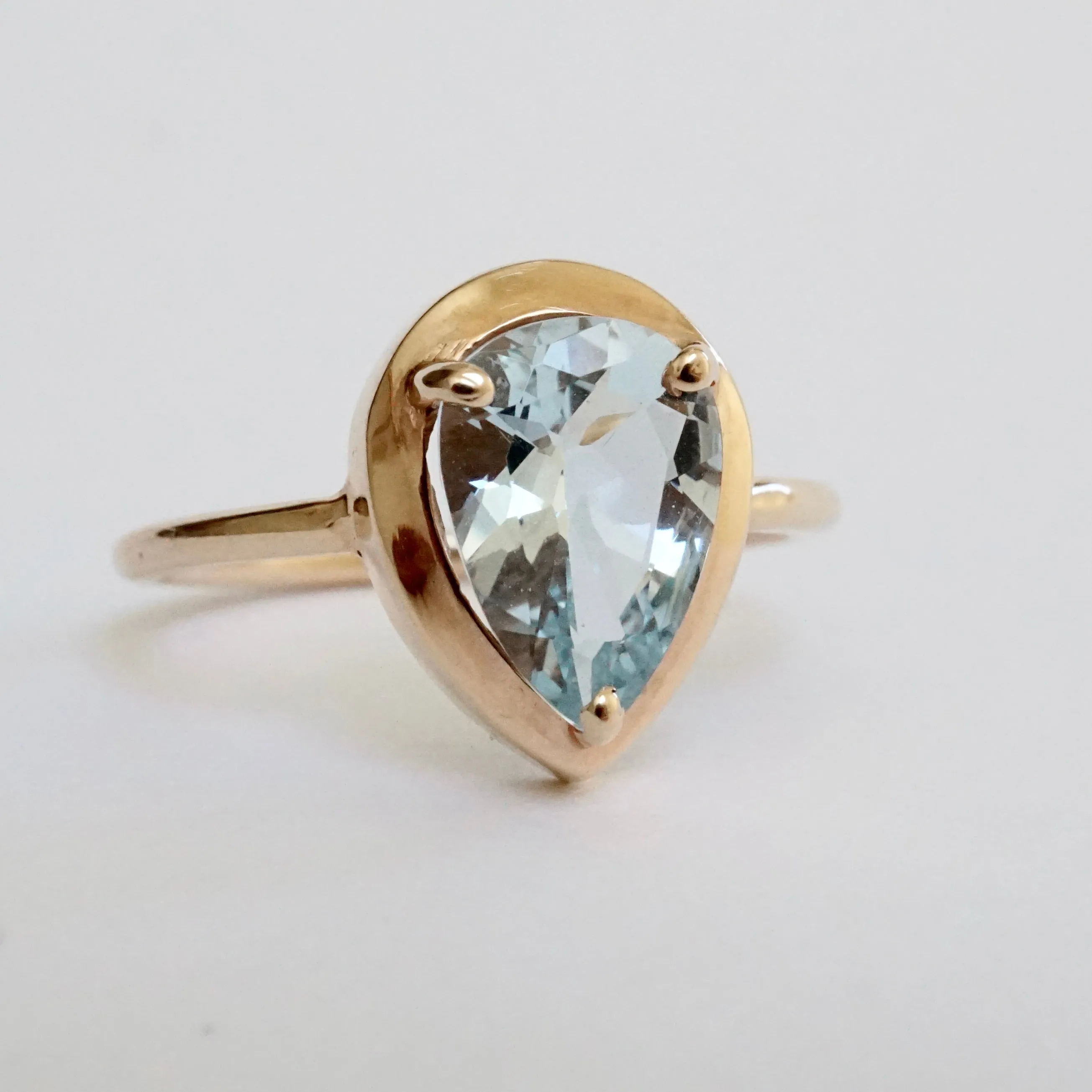 Aquamarine Ring Rose Gold - Tear Drop Aquamarine Ring - Pear Aqua Ring