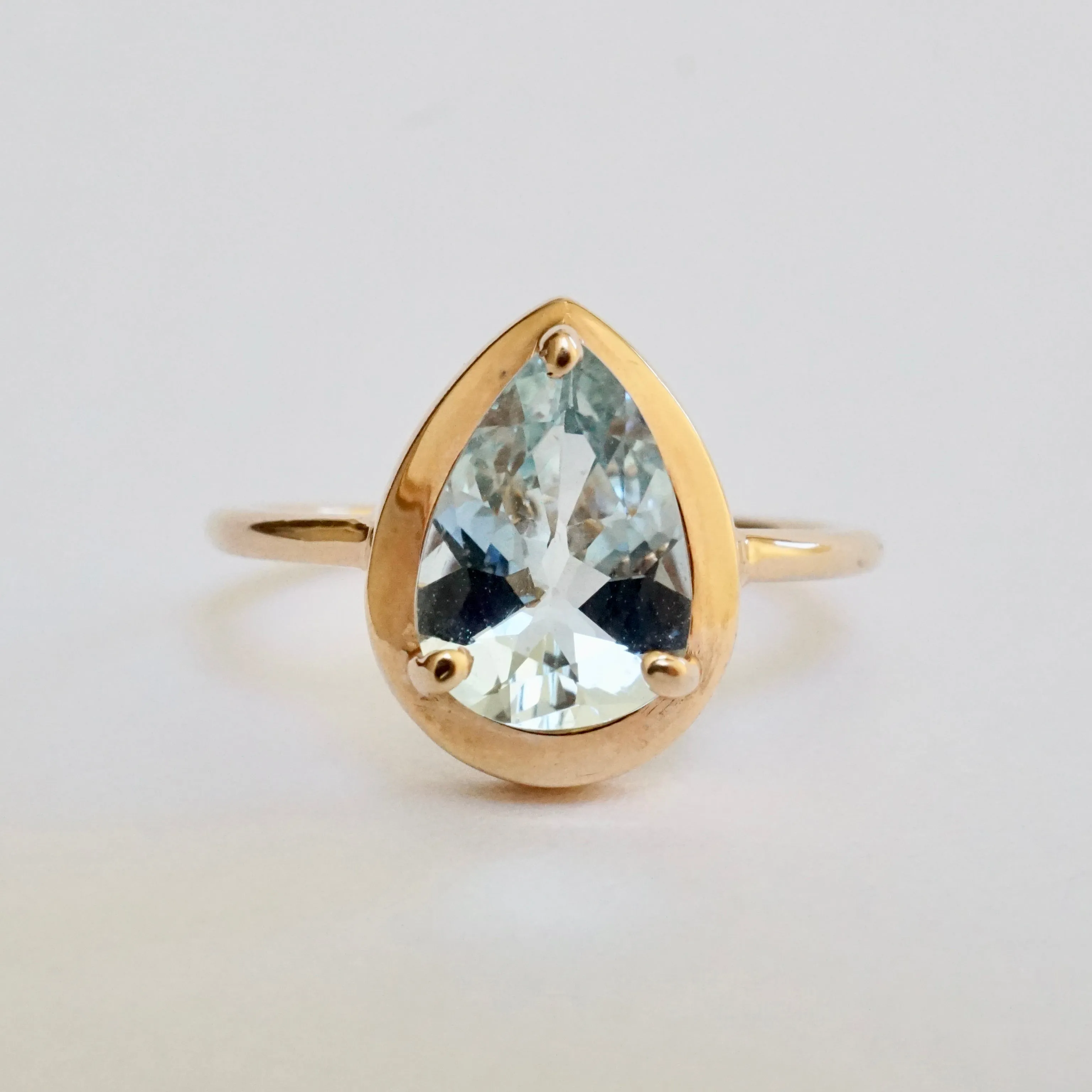Aquamarine Ring Rose Gold - Tear Drop Aquamarine Ring - Pear Aqua Ring