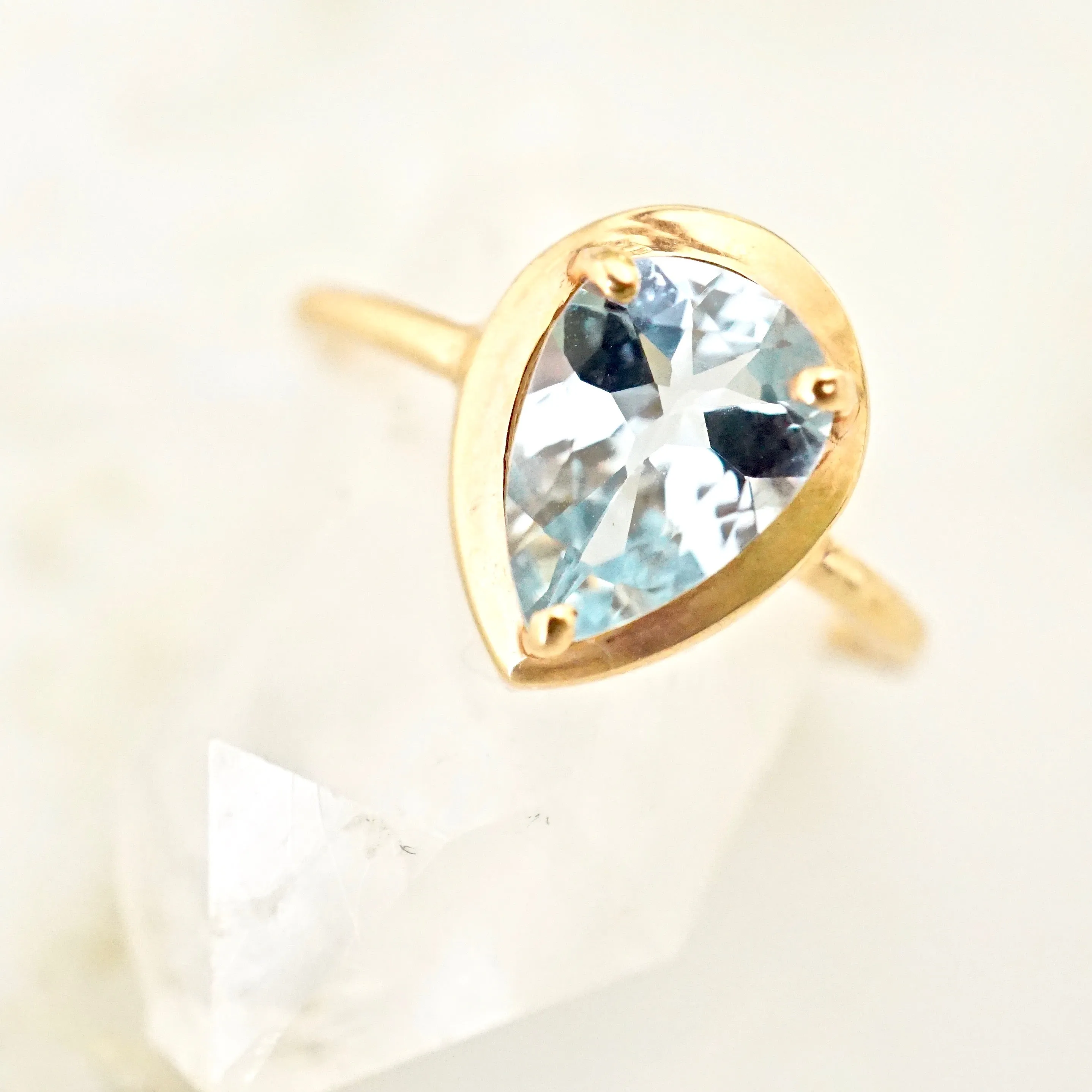 Aquamarine Ring Rose Gold - Tear Drop Aquamarine Ring - Pear Aqua Ring