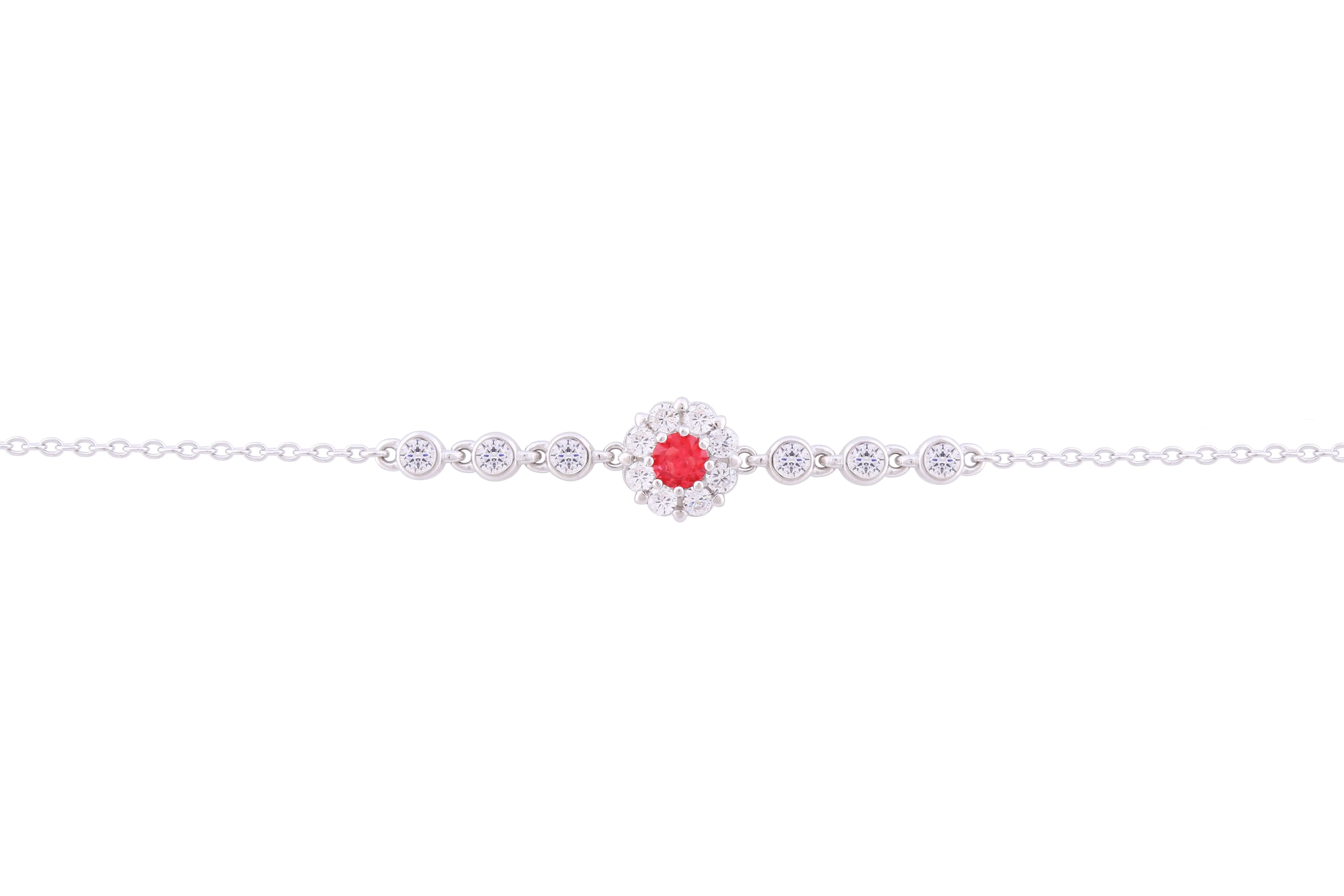 Asfour Crystal Chain Bracelet Inlaid With Fuchsia Zircon Stone In 925 Sterling Silver-BR0563-WF