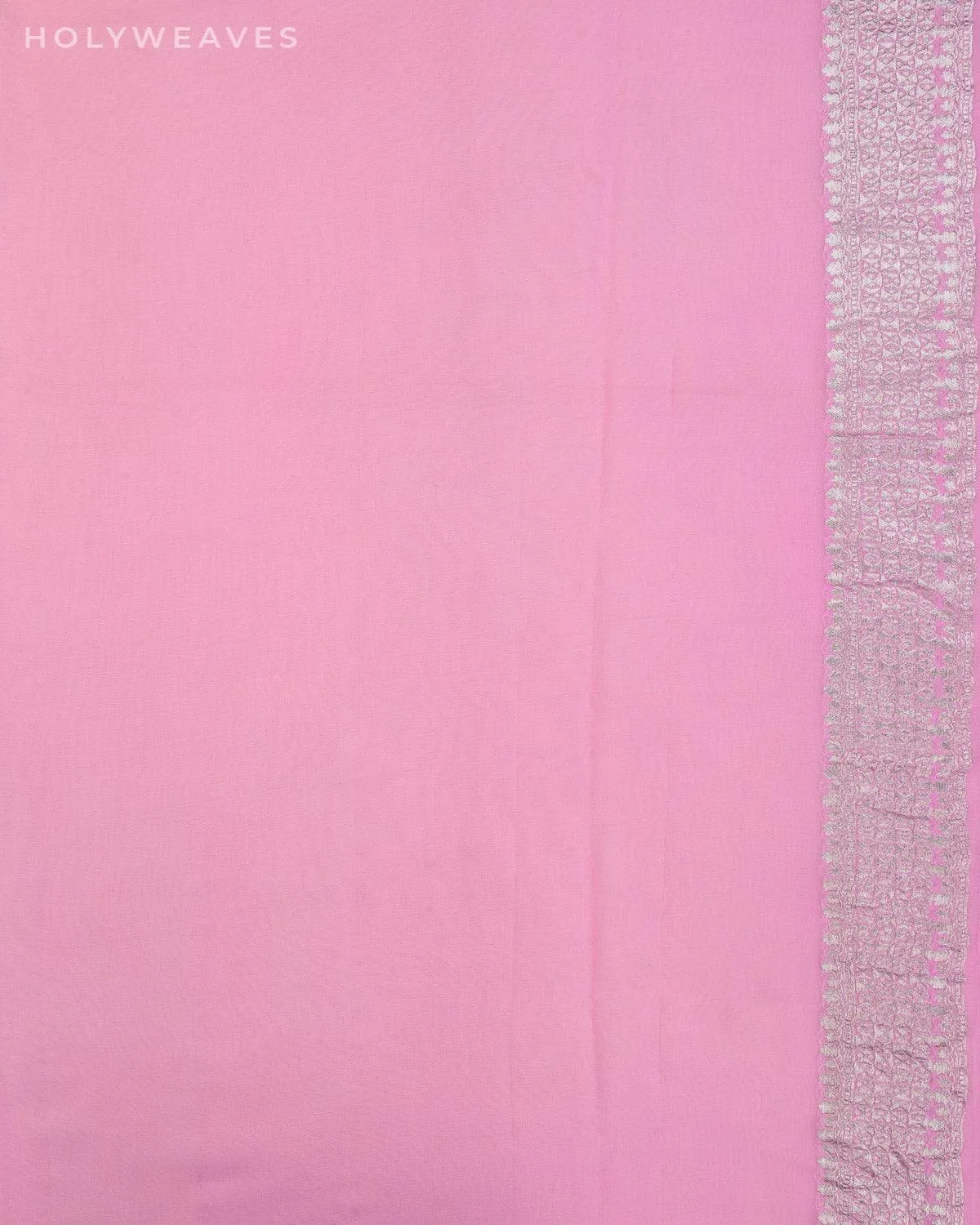 Baby Pink Banarasi Silver Polka Buti Cutwork Brocade Handwoven Khaddi Georgette Saree