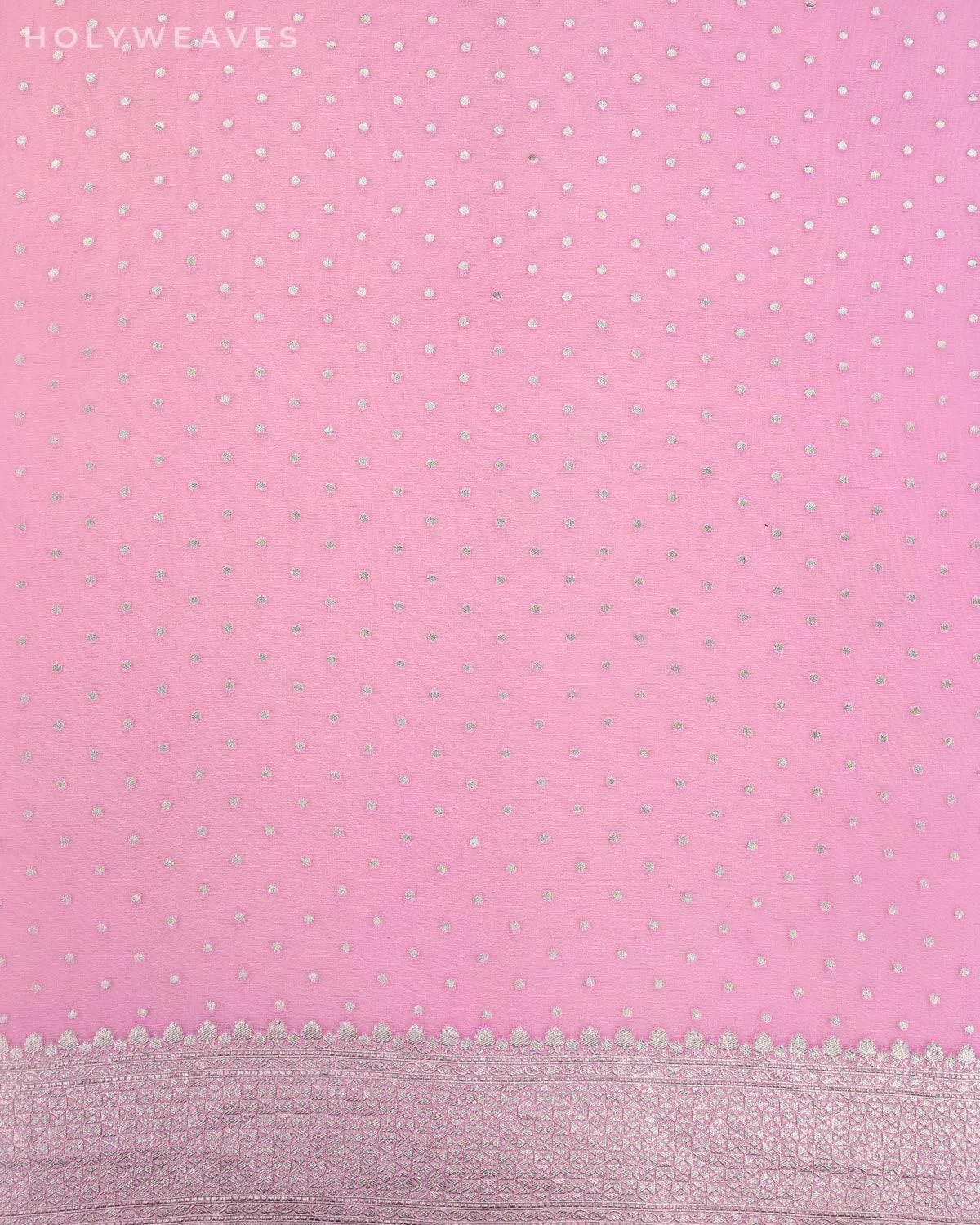 Baby Pink Banarasi Silver Polka Buti Cutwork Brocade Handwoven Khaddi Georgette Saree