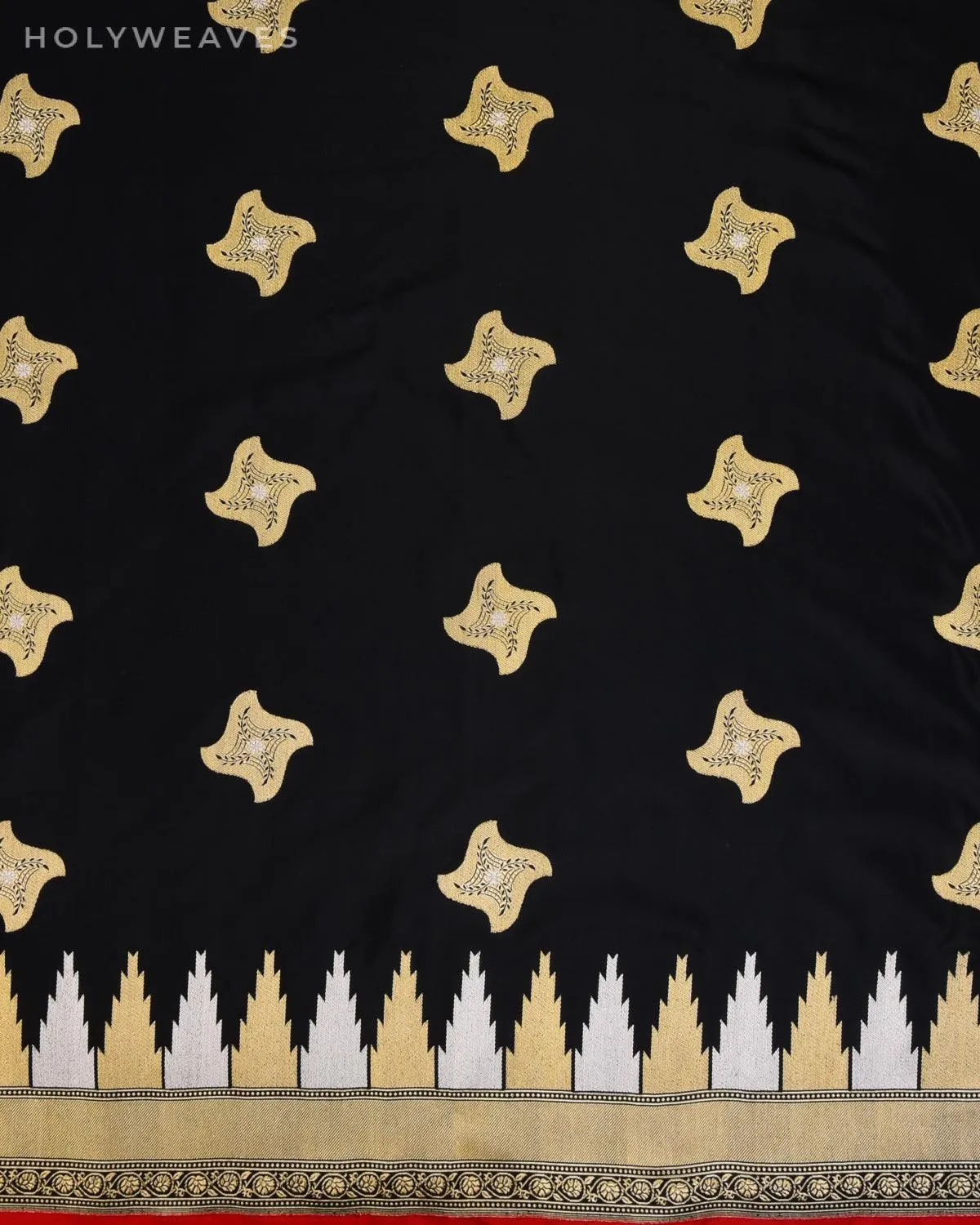 Black Banarasi "Starfish" Kadhuan Brocade Handwoven Katan Silk Saree
