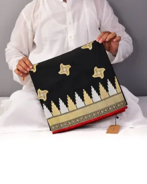 Black Banarasi "Starfish" Kadhuan Brocade Handwoven Katan Silk Saree