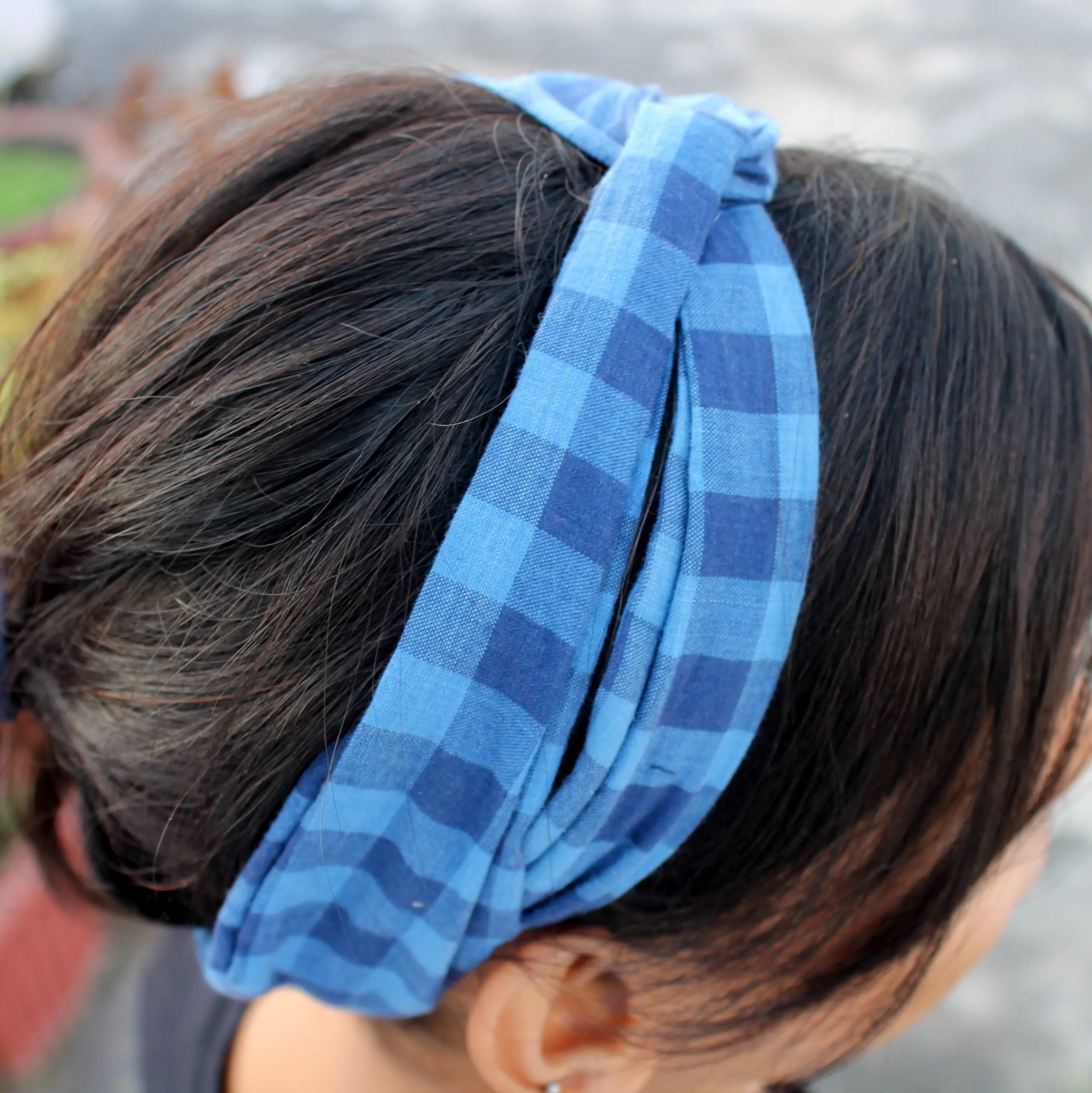 Blue checks head band
