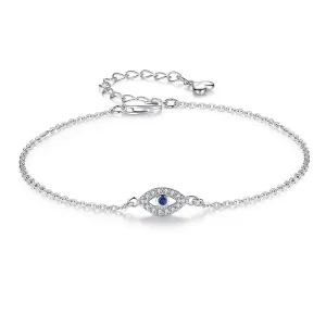 Blue Gemstone Eye Bracelet 925 Sterling Silver for Women Adjustable Jewelry
