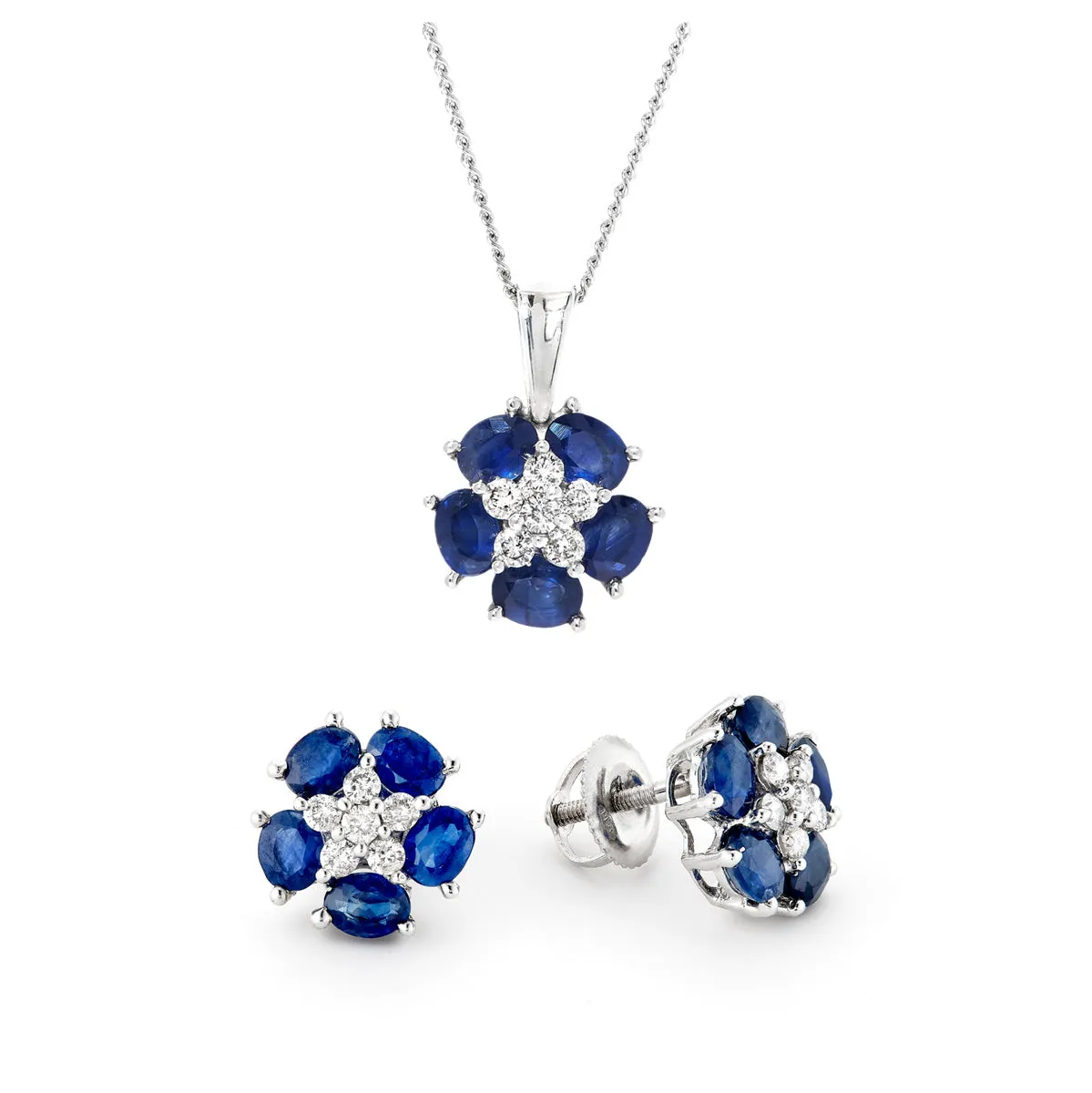 Blue Sapphire Flower Pendant