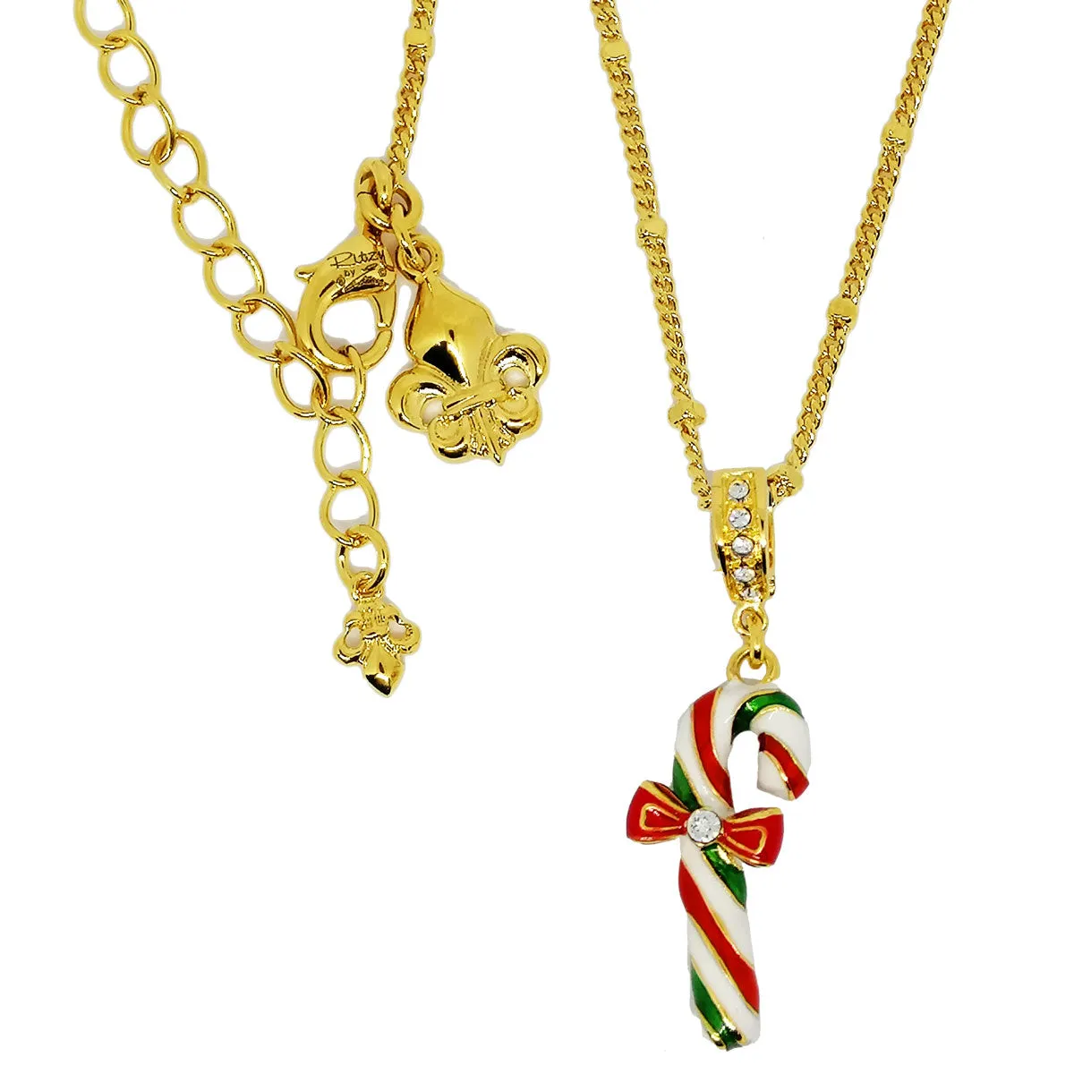 Christmas Candy Cane Enhancer Charm by Ritzy Couture DeLuxe - 18k Gold Plated