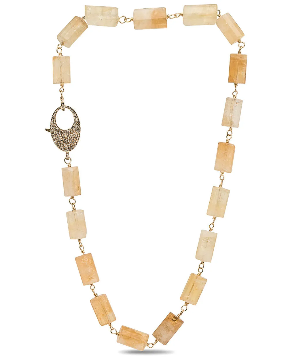 Citrine Cylinder Bead Short Link Necklace