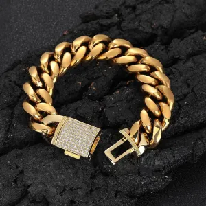 Color: Golden Width 18mm, Purity: Bracelet 8 Inches - Stainless Steel Bracelet Ornament Male Zircon Flip Buckle