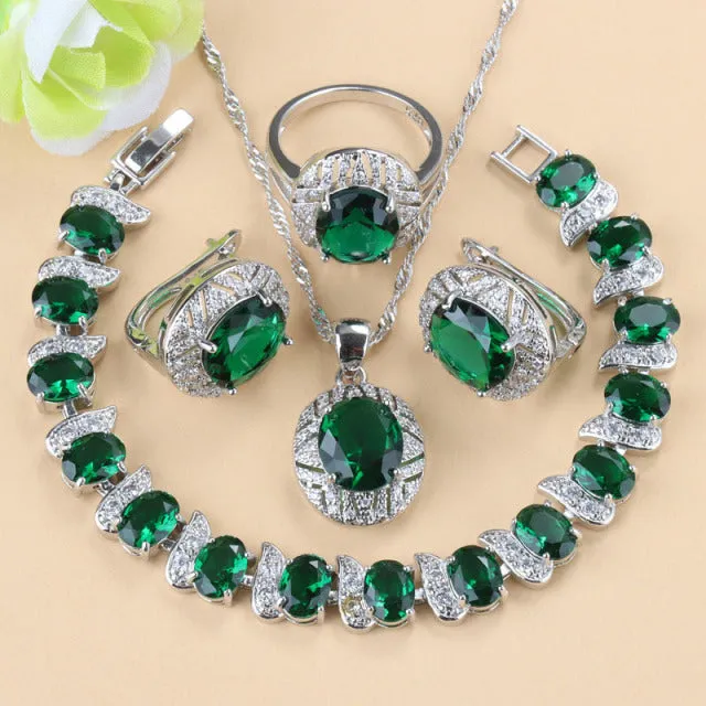 Colorful Zircon Necklace And Clip Earrings Wedding Jewelry Sets